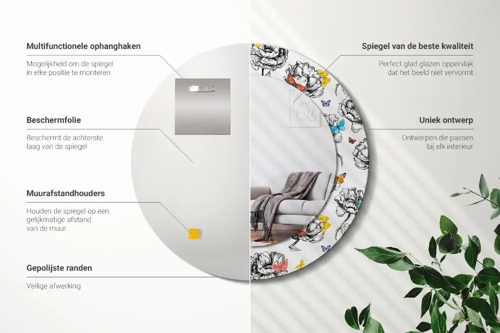 Specchio circolare stampato Farfalle colorate