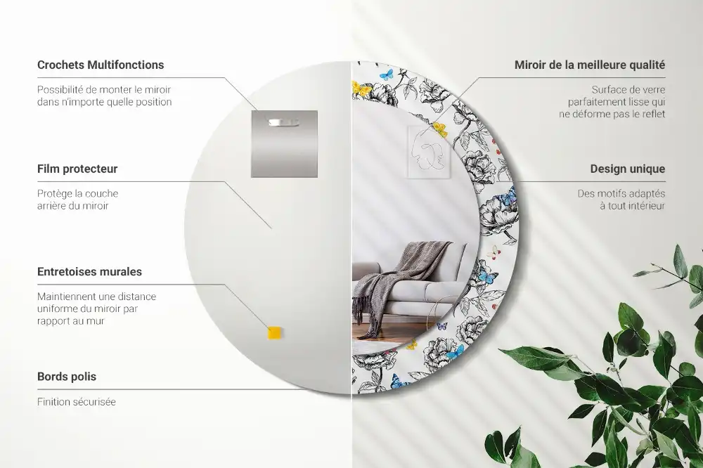 Specchio circolare stampato Farfalle colorate