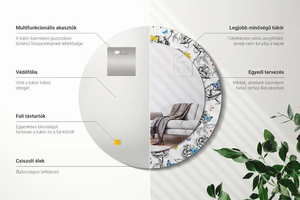 Specchio circolare stampato Farfalle colorate