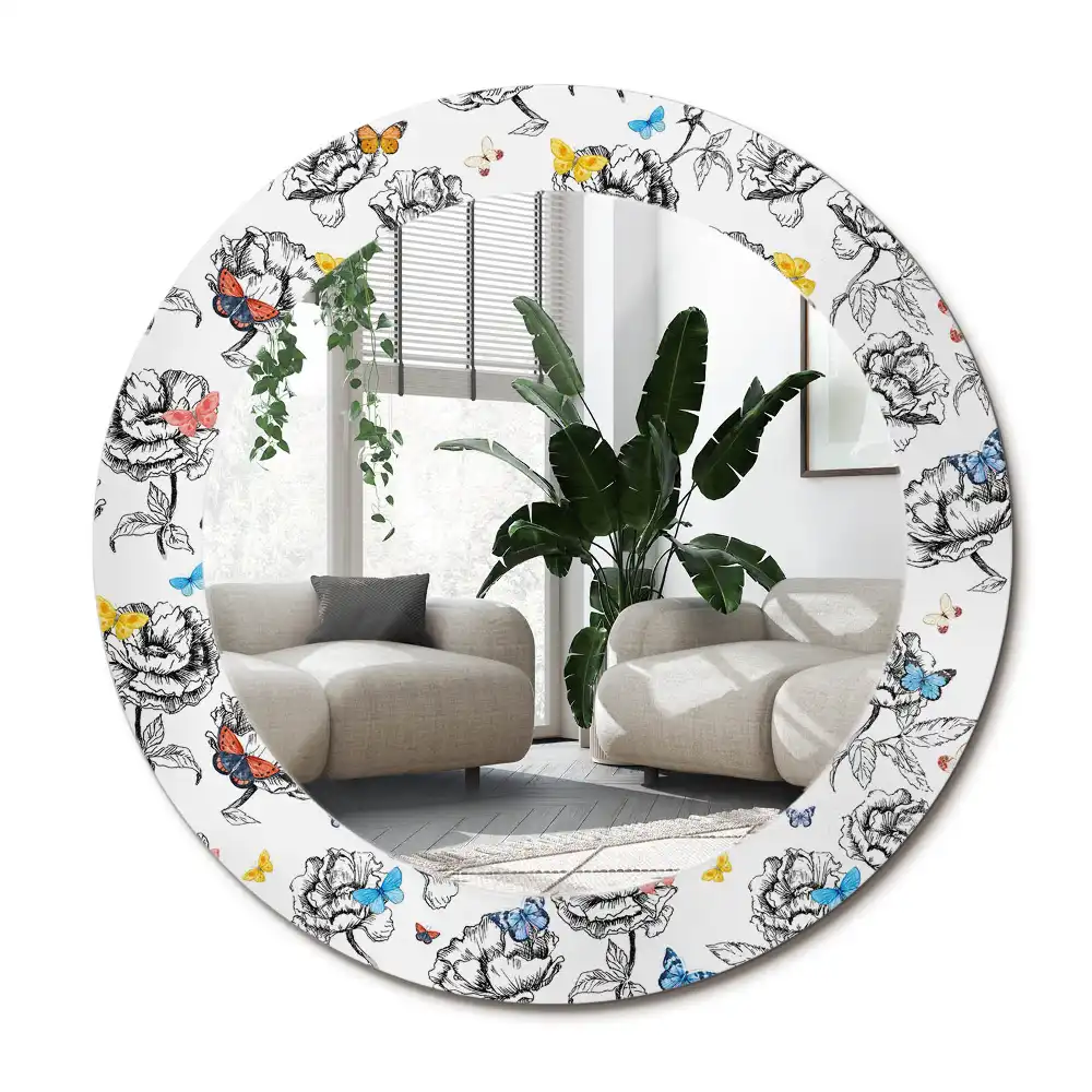 Specchio circolare stampato Farfalle colorate