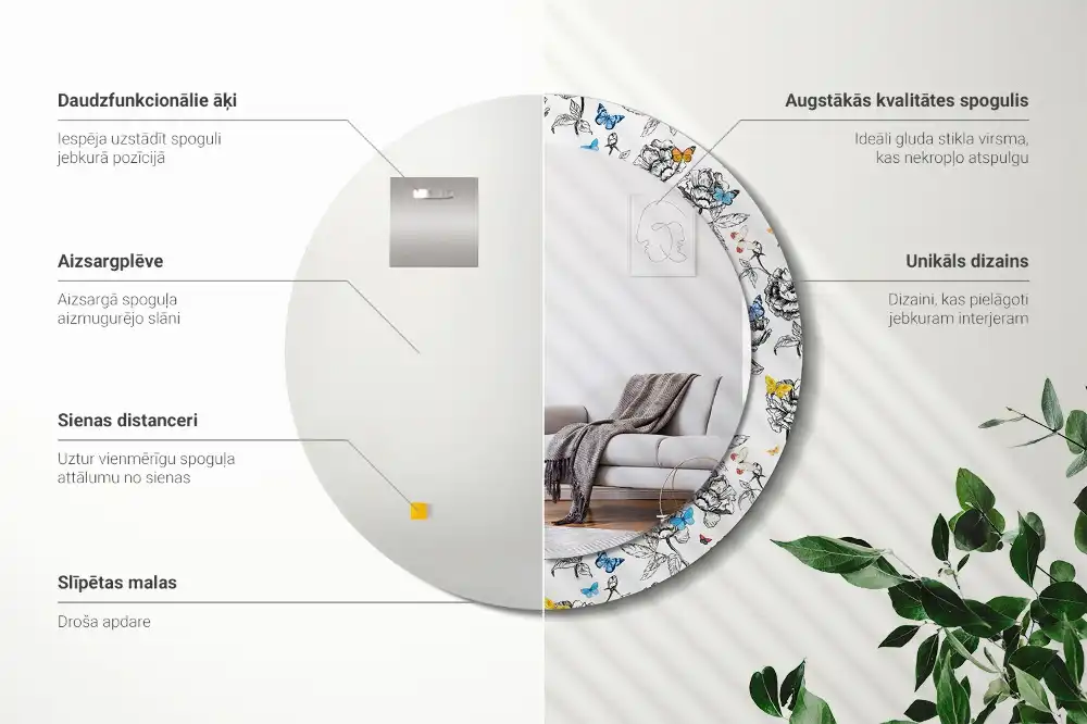 Specchio circolare stampato Farfalle colorate