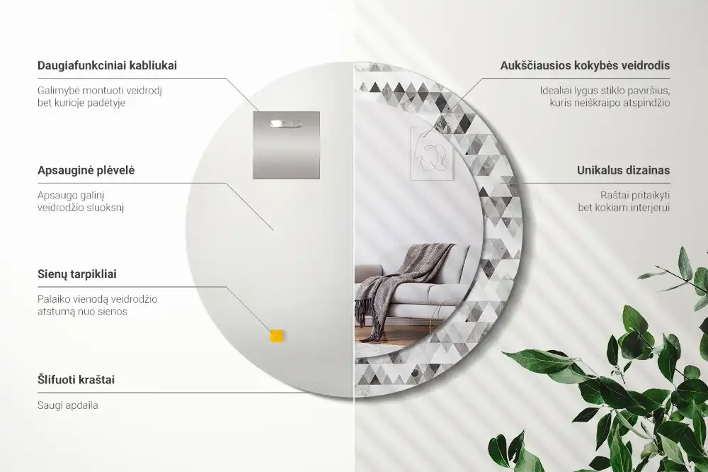 Specchio circolare stampato Triangoli