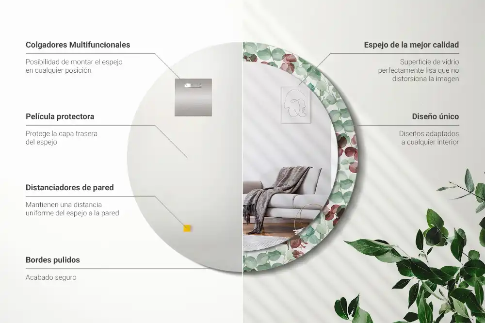 Specchio rotondo con cornice stampata Eucalipto