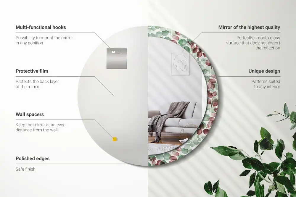 Specchio rotondo con cornice stampata Eucalipto