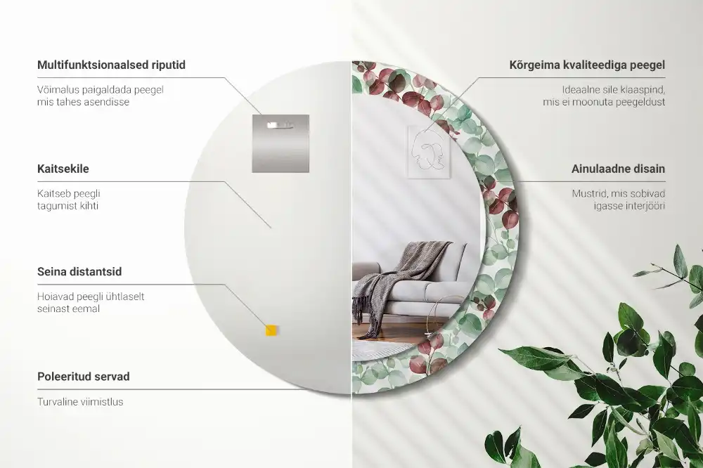 Specchio rotondo con cornice stampata Eucalipto