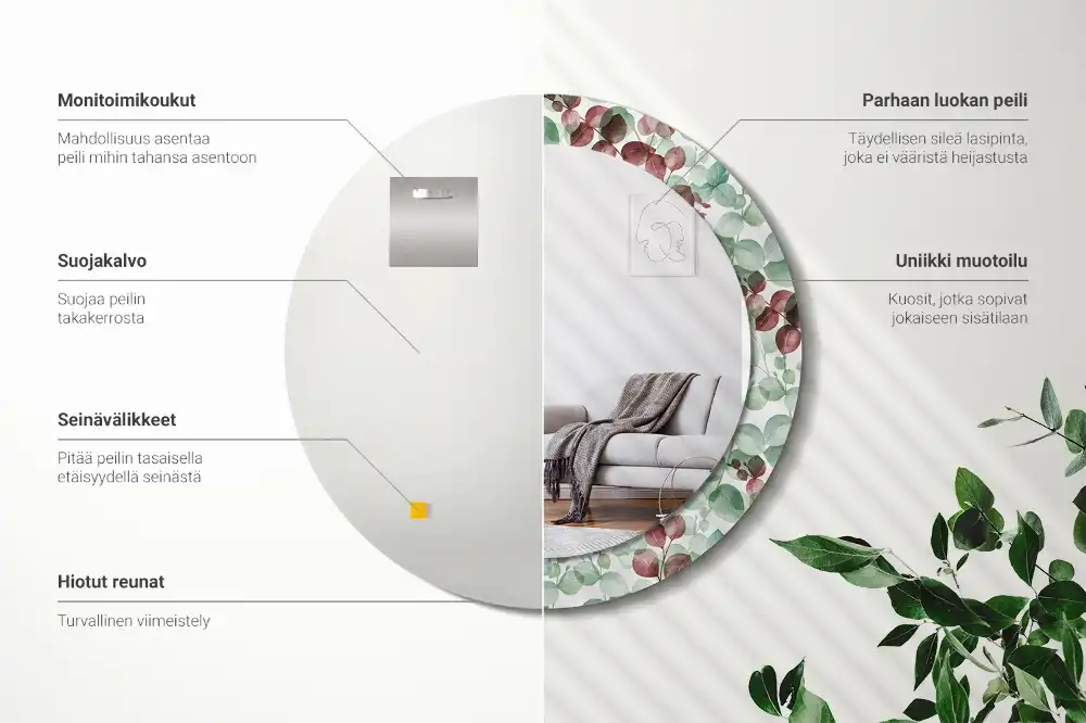 Specchio rotondo con cornice stampata Eucalipto