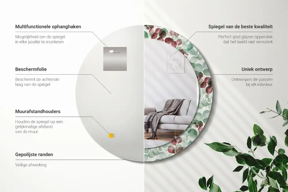 Specchio rotondo con cornice stampata Eucalipto