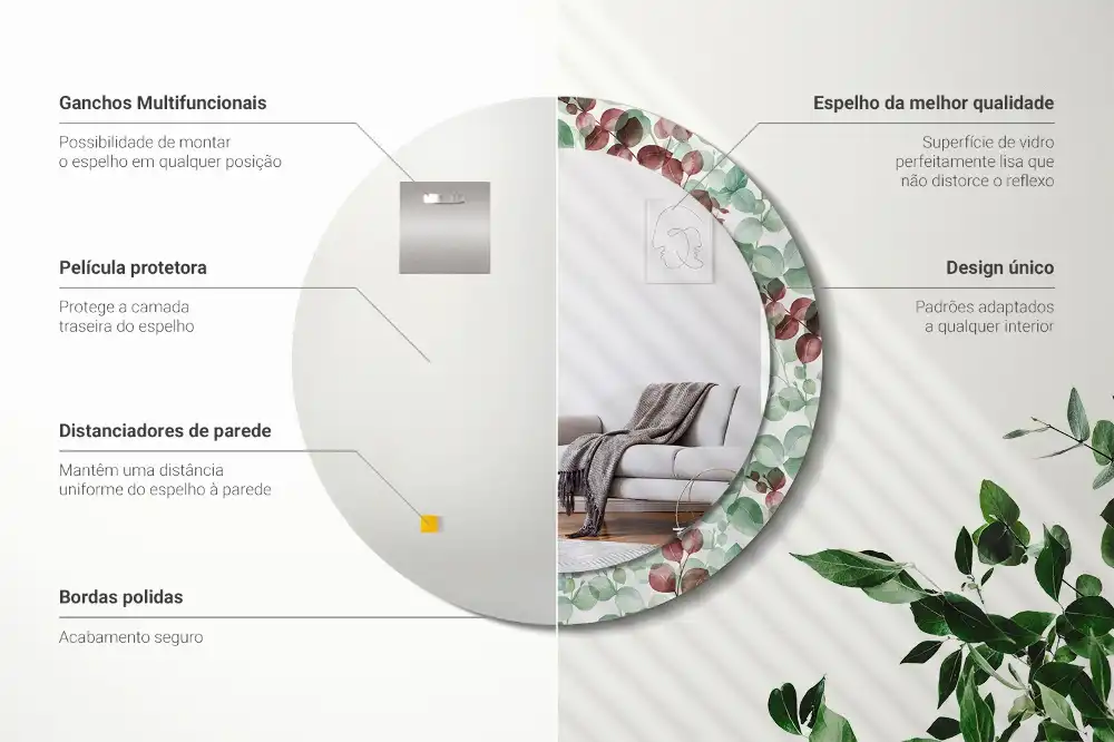 Specchio rotondo con cornice stampata Eucalipto