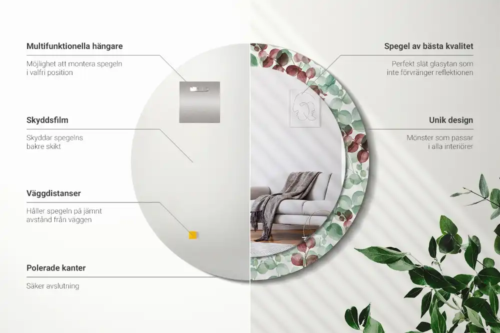 Specchio rotondo con cornice stampata Eucalipto