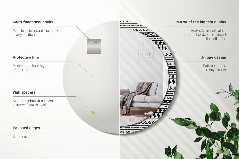 Specchio circolare stampato Boho minimalist