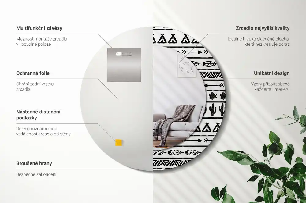 Specchio circolare stampato Boho minimalist