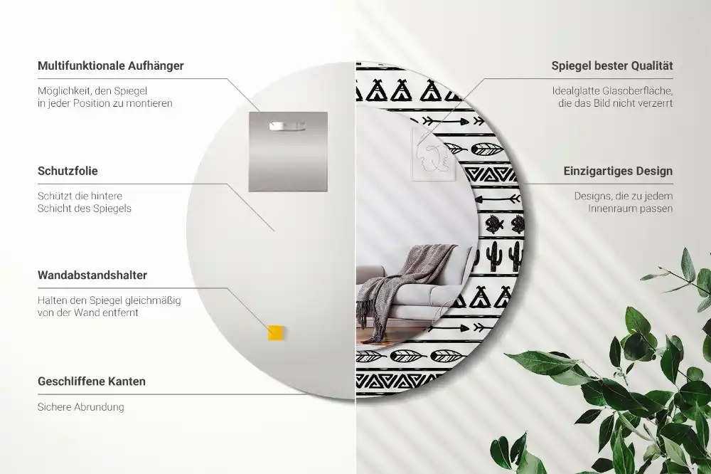 Specchio circolare stampato Boho minimalist