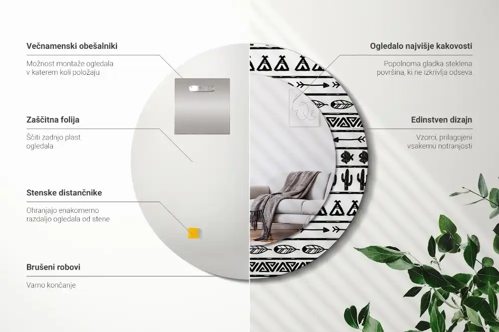 Specchio circolare stampato Boho minimalist