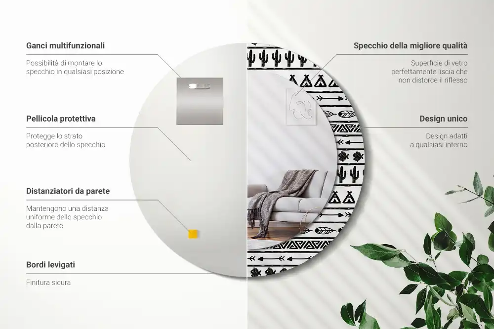 Specchio circolare stampato Boho minimalist