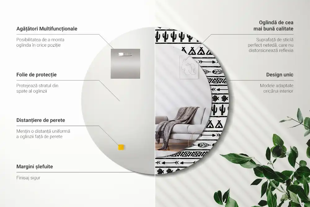 Specchio circolare stampato Boho minimalist