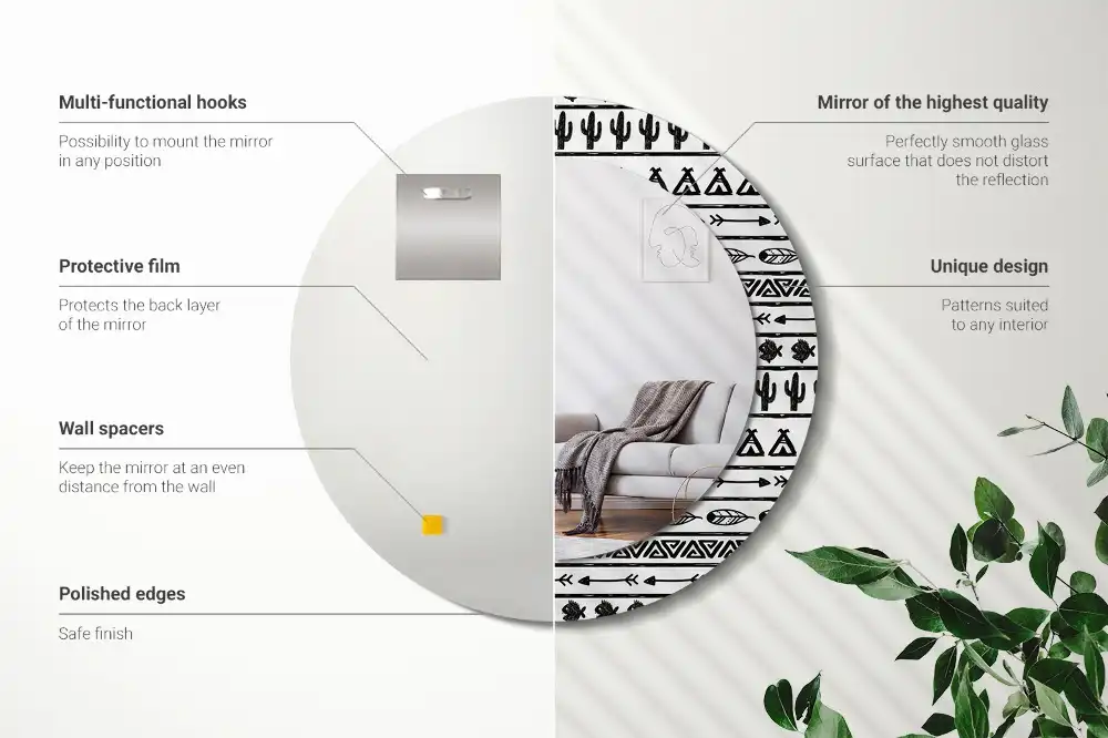 Specchio circolare stampato Boho minimalist