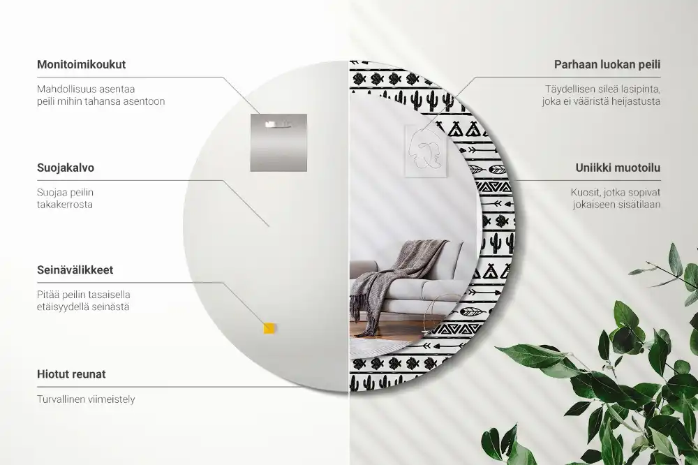 Specchio circolare stampato Boho minimalist