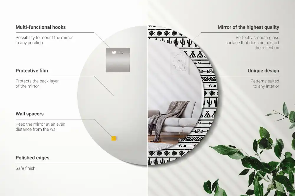 Specchio circolare stampato Boho minimalist