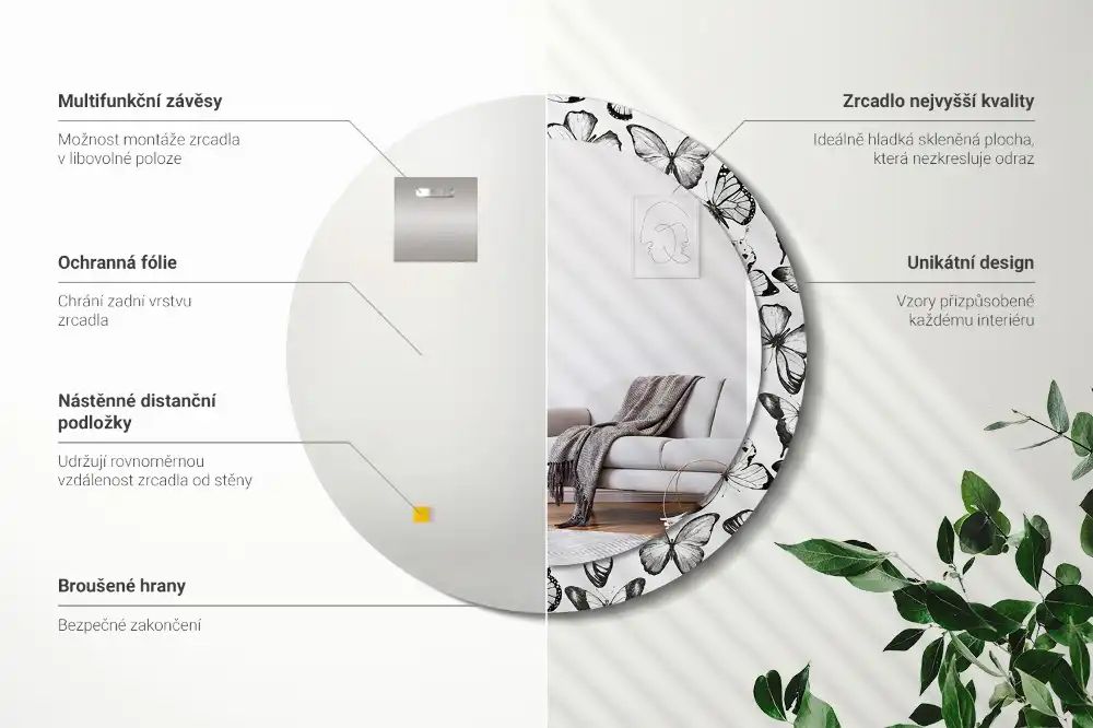 Specchio circolare decoro Farfalle