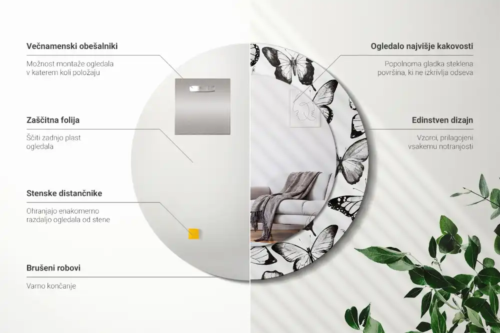 Specchio circolare decoro Farfalle