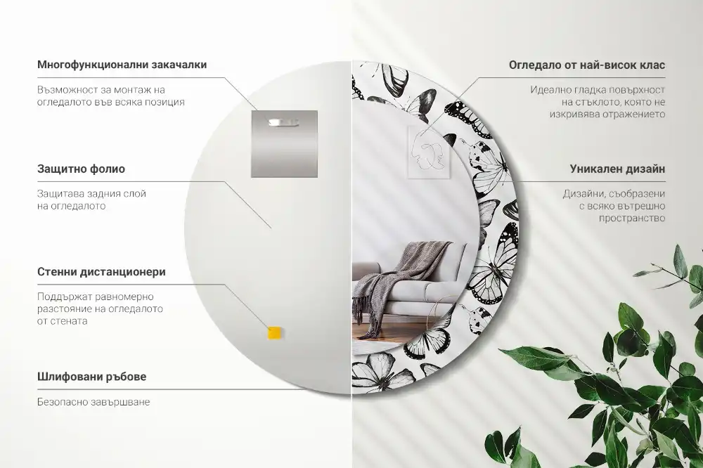 Specchio circolare decoro Farfalle