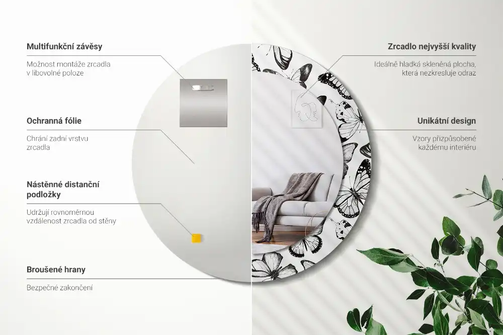 Specchio circolare decoro Farfalle