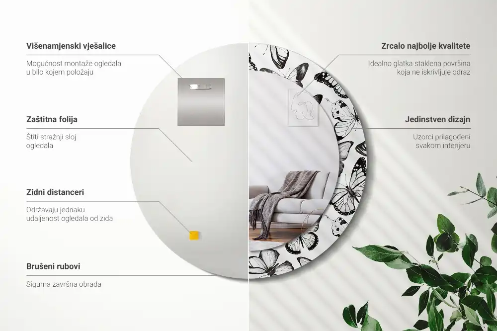 Specchio circolare decoro Farfalle