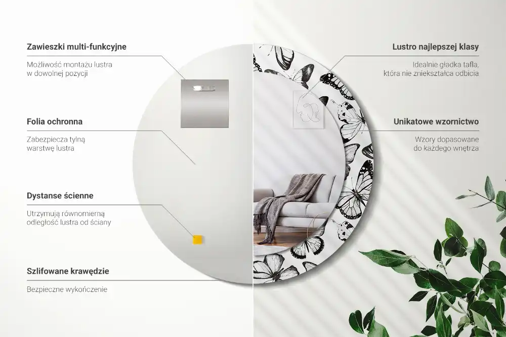 Specchio circolare decoro Farfalle