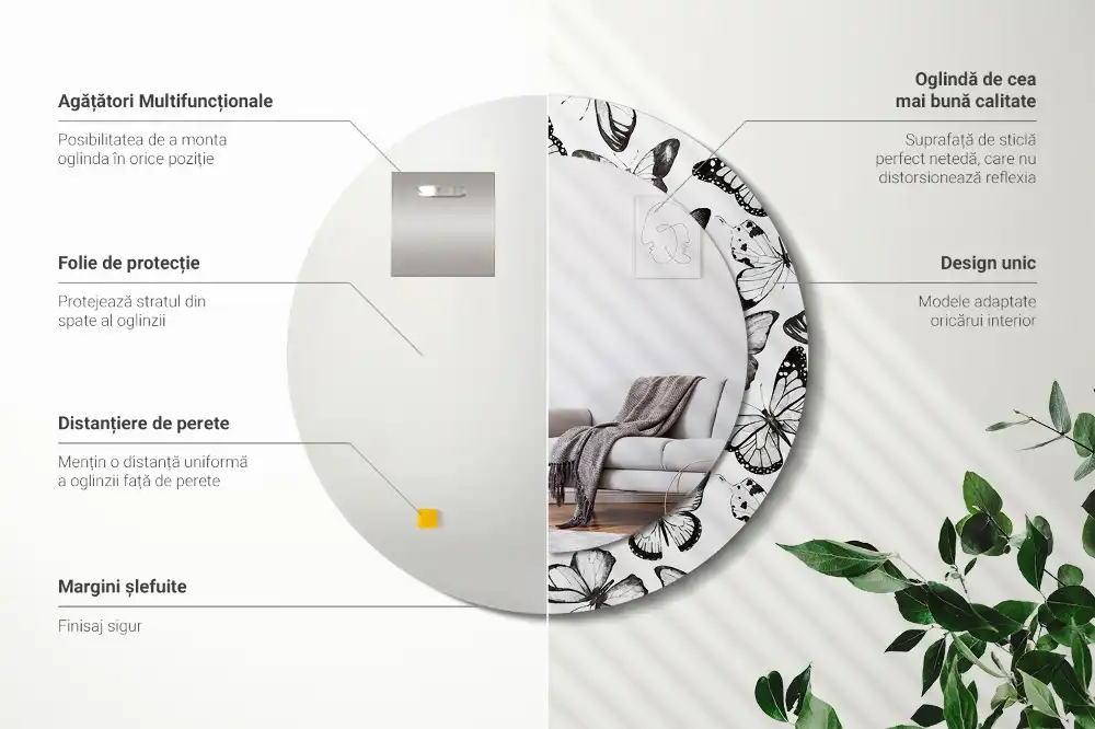 Specchio circolare decoro Farfalle