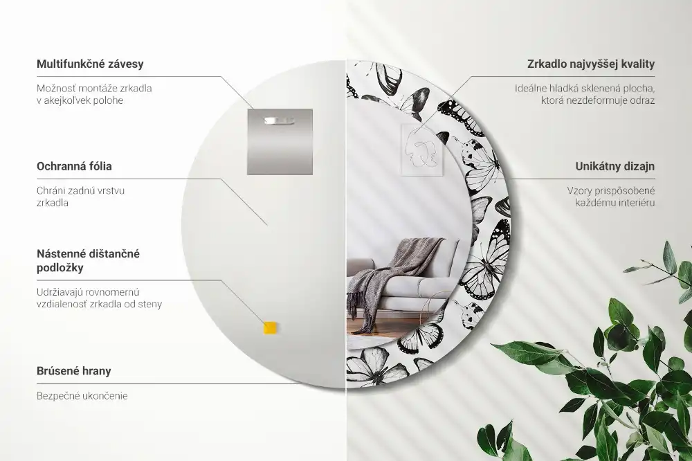 Specchio circolare decoro Farfalle