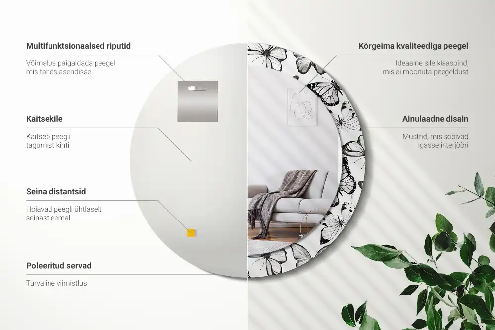 Specchio circolare decoro Farfalle