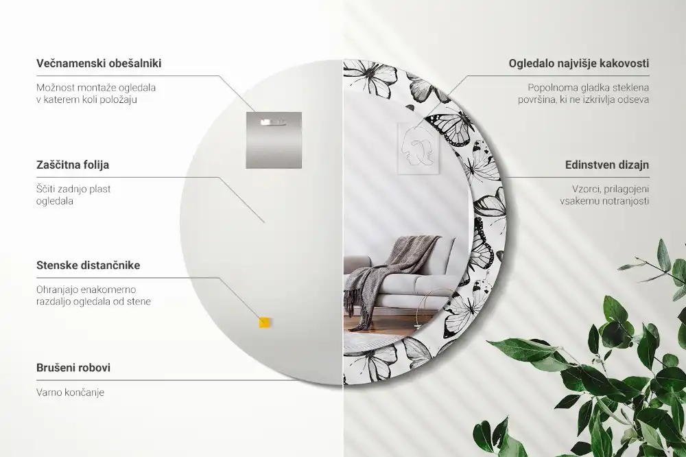 Specchio circolare decoro Farfalle