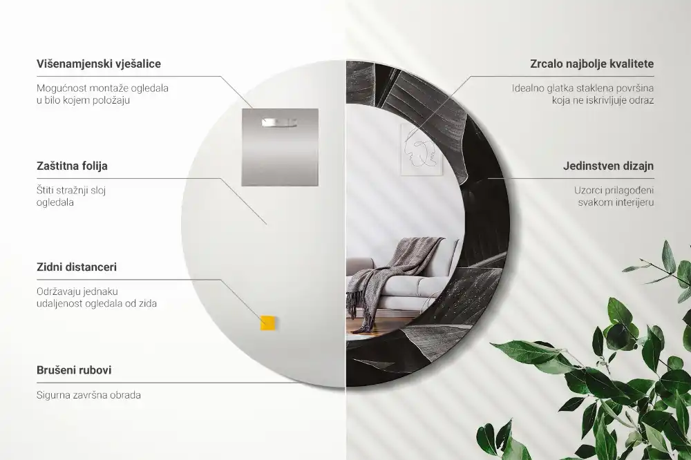 Specchio circolare decoro palme tropicali