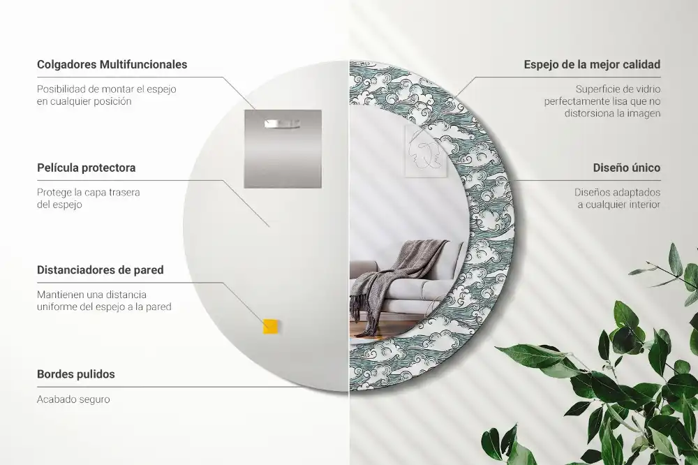 Specchio circolare stampato Nuvole