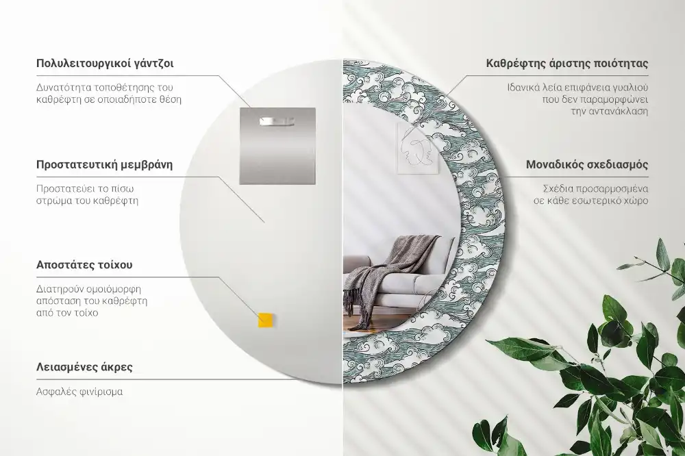 Specchio circolare stampato Nuvole