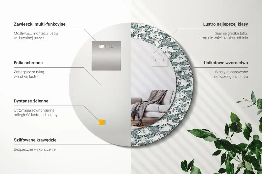 Specchio circolare stampato Nuvole