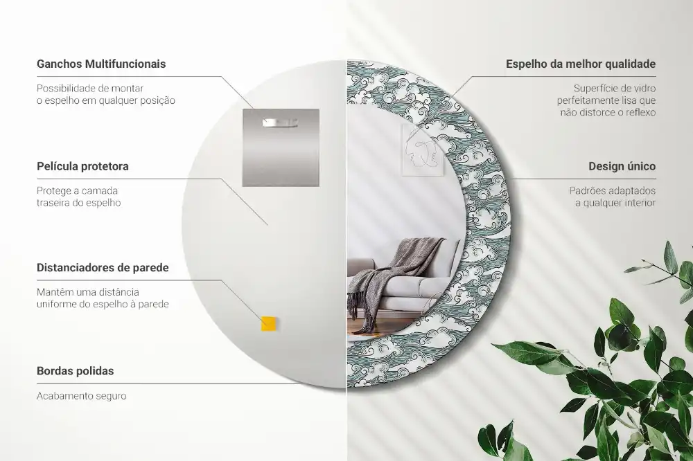 Specchio circolare stampato Nuvole