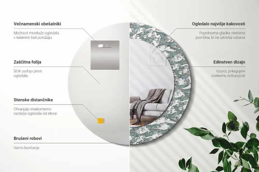 Specchio circolare stampato Nuvole