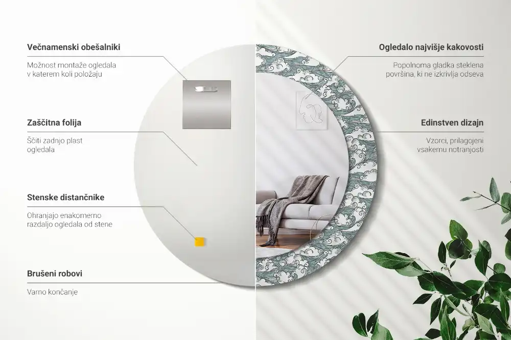 Specchio circolare stampato Nuvole