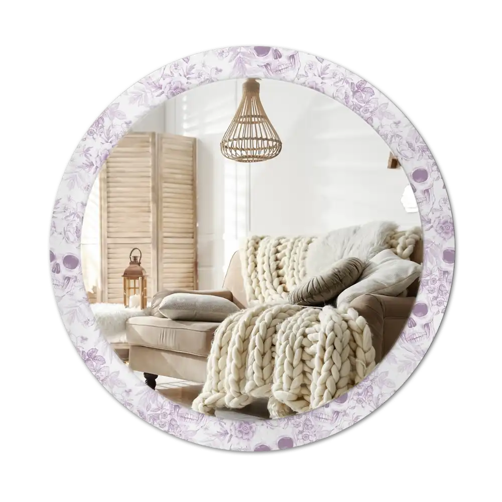 Specchio rotondo con cornice stampata Teschi