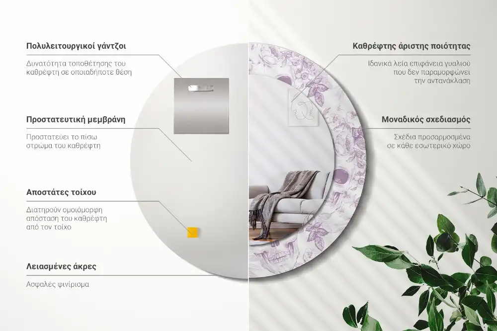 Specchio rotondo con cornice stampata Teschi