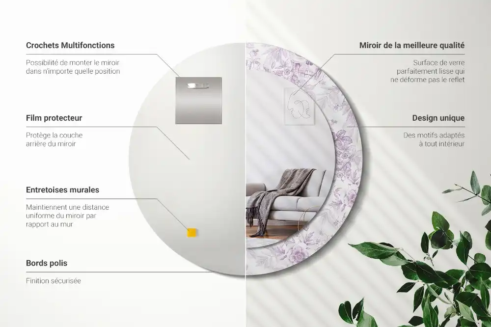 Specchio rotondo con cornice stampata Teschi