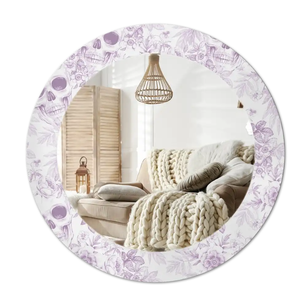 Specchio rotondo con cornice stampata Teschi