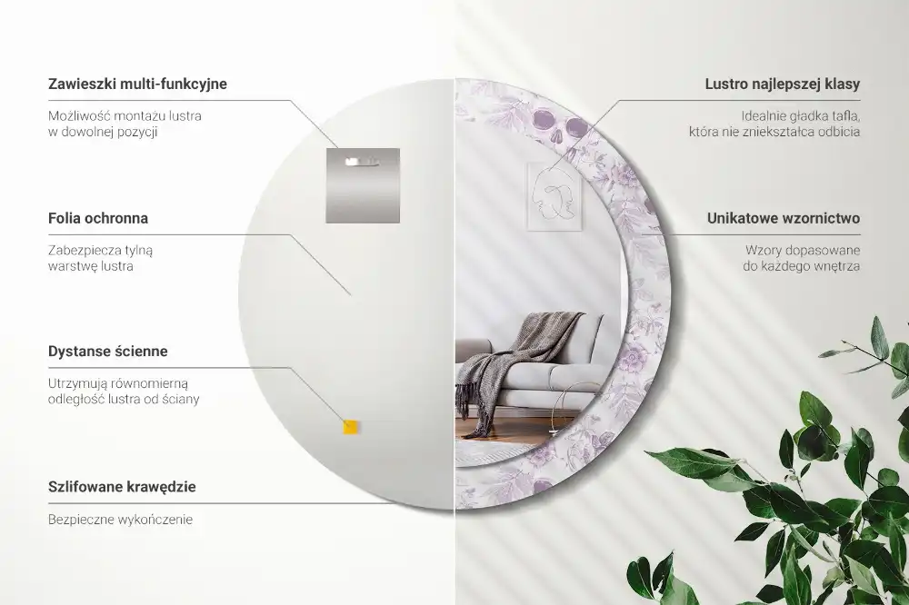 Specchio rotondo con cornice stampata Teschi