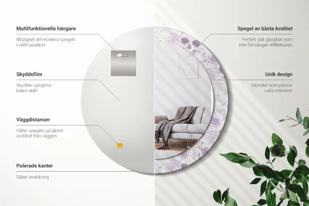 Specchio rotondo con cornice stampata Teschi