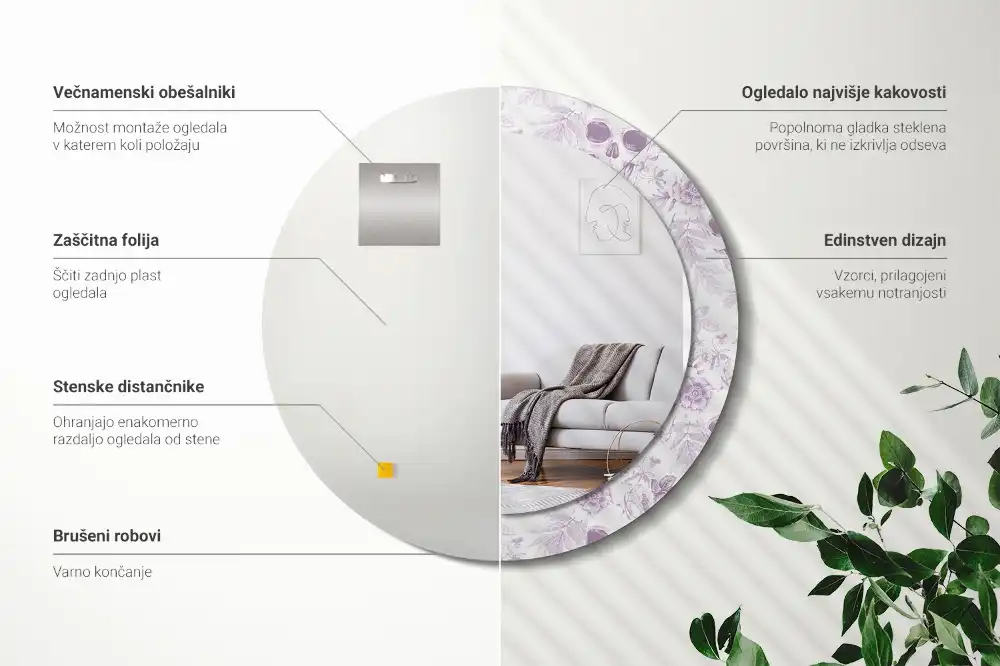 Specchio rotondo con cornice stampata Teschi