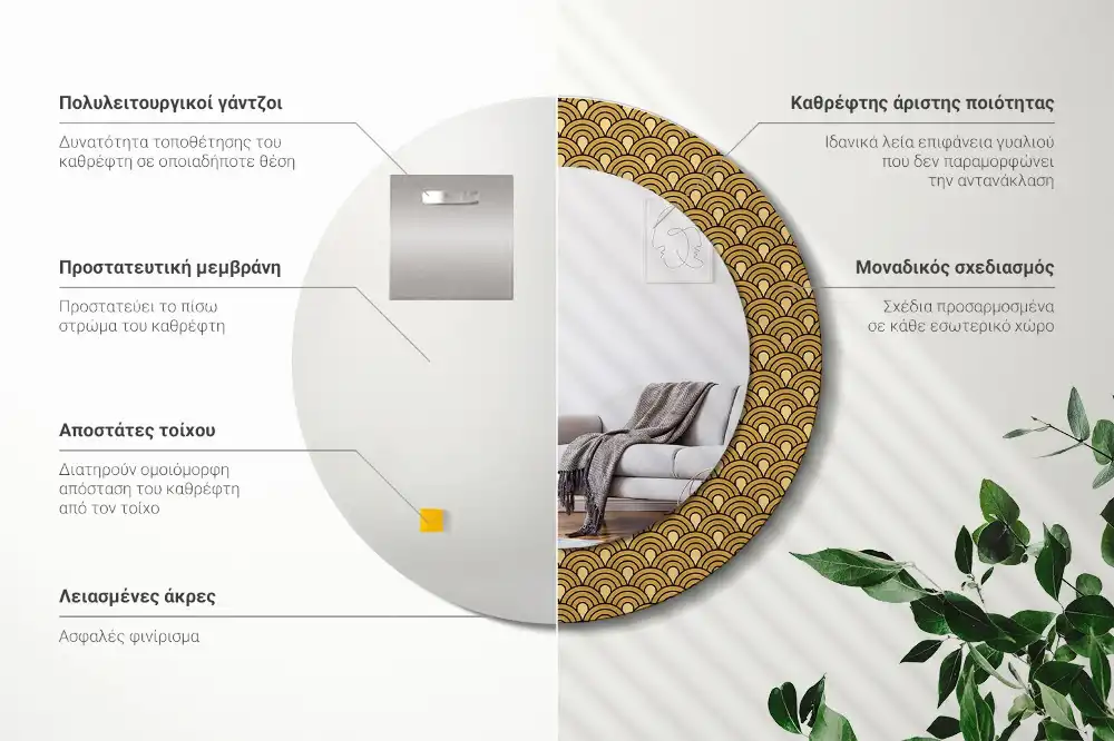 Specchio circolare stampato Modello retrò