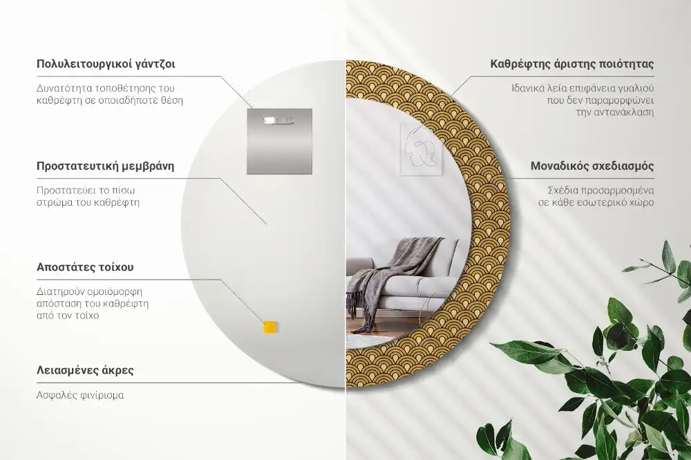 Specchio circolare stampato Modello retrò