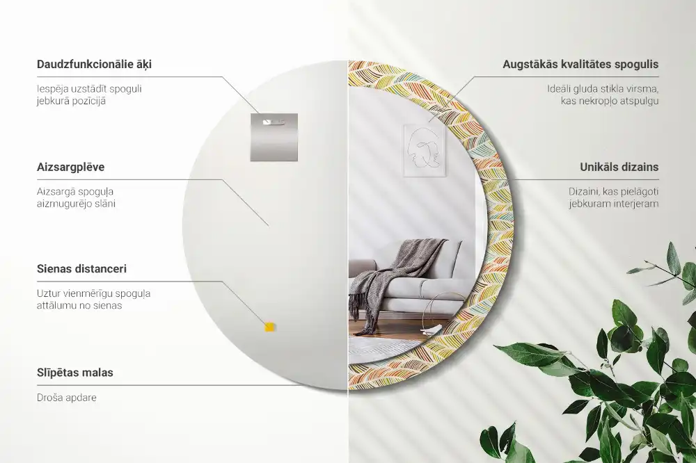 Specchio rotondo con cornice stampata Astratto