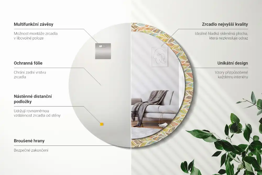 Specchio rotondo con cornice stampata Astratto